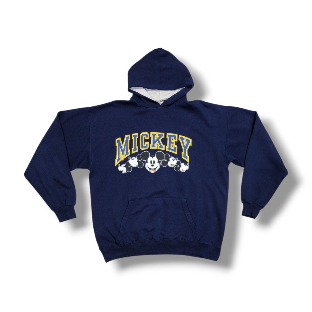 Vintage 90's Walt Disney Designs Mickey Mouse Face Navy Blue Hoodie Size L